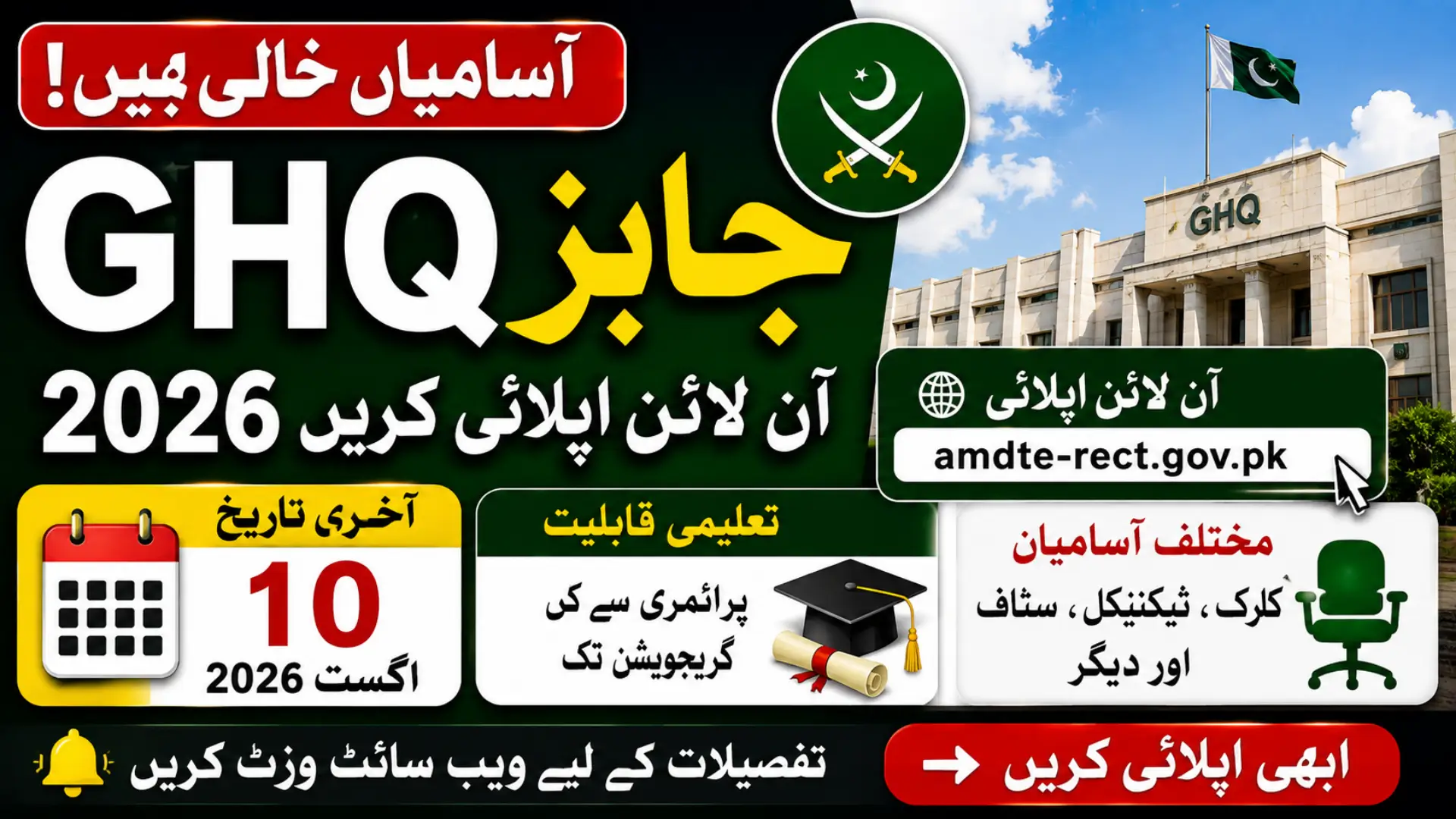 GHQ Jobs 2026 Online Apply at amdte-rect.gov.pk Full Details Here
